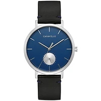 Montre Caravelle Min Max avec Bracelet en Cuir et Boitier en Acier Inoxydable