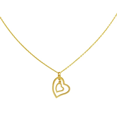 10K Gold Double Heart Pendant Necklace. Color: yellow | Doucet Latendresse