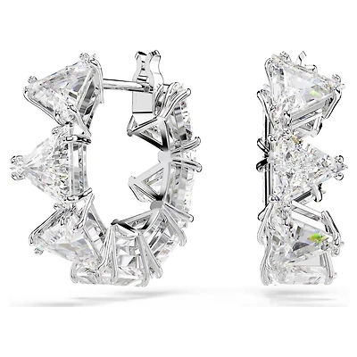 Matrix Hoop Earrings in Rhodium-Plated Metal with Swarovski Crystals - 1.5 x 0.5 cm. Color: white | Doucet Latendresse