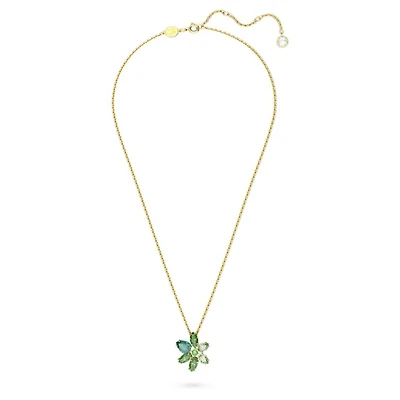 Gema pendant Mixed cuts, Flower, Green, Gold-tone plated. Color: jaune | Doucet Latendresse