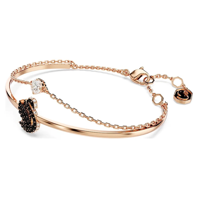 Swan Bangle in Rose Gold Plated Metal with Swarovski Crystals - 6.5