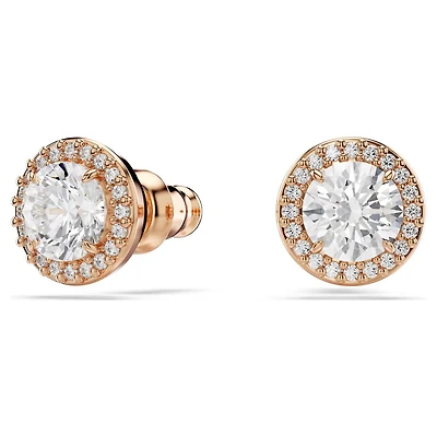 Clous d'Oreilles Una Angelic en Métal Plaqué Or Rose avec Cristaux Swarovski - 0.9 x 0.9 cm. Color: rose | Doucet Latendresse