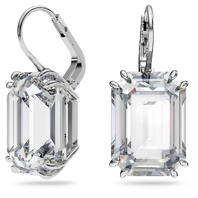 Boucles d'Oreilles Millenia en Métal Rhodié avec Cristal Swarovski - 2.2 x 1 cm. Color: blanc | Doucet Latendresse