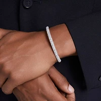 Sublima Bangle in Rhodium-Plated Metal with Swarovski Crystals - 6.5