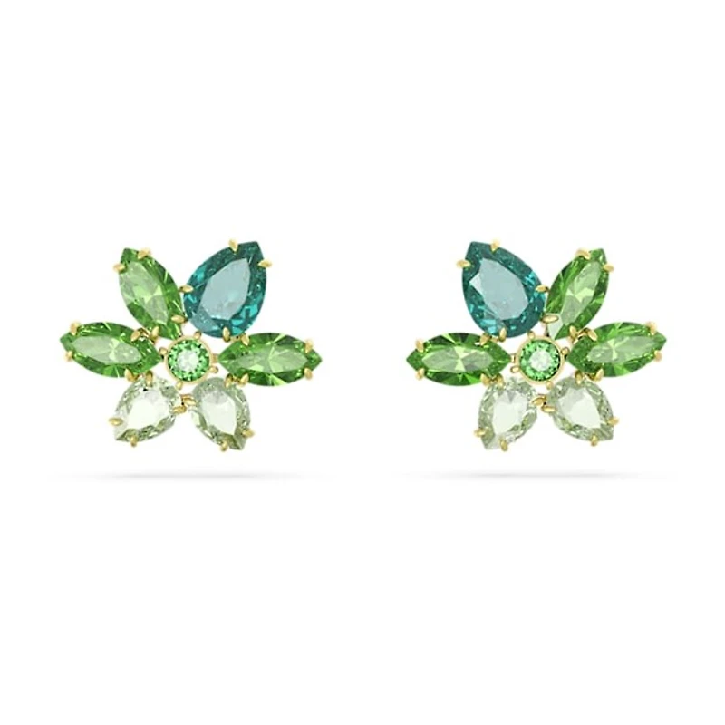 Gema stud earringsMixed cuts, Flower, Green, Gold-tone plated. Color: jaune | Doucet Latendresse
