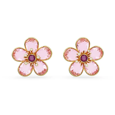 Clous d'Oreilles Florere en Métal Plaqué Or avec Cristaux Swarovski coupe Fleur - 2.3 x 2.3 cm. Color: jaune | Doucet Latendresse