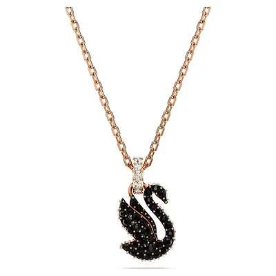 Swan Necklace in Rose Gold Plated Metal with Swarovski Crystals - 42 - 49 cm. Color: pink | Doucet Latendresse