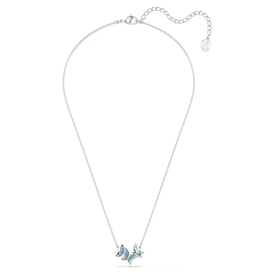 Idyllia Necklace with Blue Butterflies in Rhodium-Plated Metal. Color: white | Doucet Latendresse