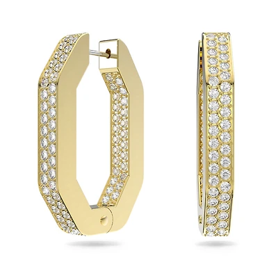 Anneaux d'Oreilles Dextera en Métal Plaqué Or avec Cristaux Swarovski - 30mm. Color: jaune | Doucet Latendresse