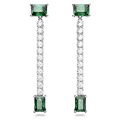 Matrix drop earrings Mixed cuts, Green, Rhodium plated. Color: blanc | Doucet Latendresse