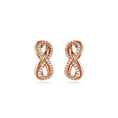 Clous d'Oreilles Hyperbola en Métal Plaqué Or Rose avec Cristaux Swarovski -  1.7 x 0.8 cm. Color: rose | Doucet Latendresse