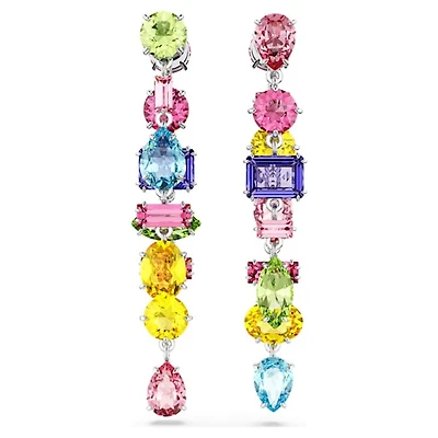 Pendantes d'Oreilles Gema en Métal Rhodié avec Cristaux Swarovski - 58mm. Color: blanc | Doucet Latendresse