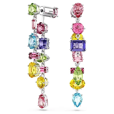 Pendantes d'Oreilles Gema en Métal Rhodié avec Cristaux Swarovski - 5.8 x 0.9 cm. Color: blanc | Doucet Latendresse