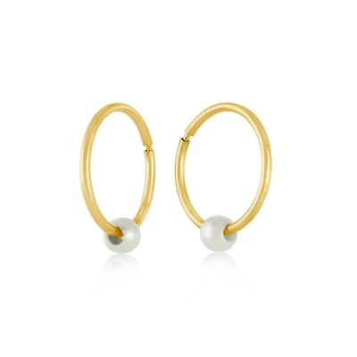 Boucles d'oreilles dormeuses de 11m avec perle - Or jaune 10K. Color: jaune | Doucet Latendresse