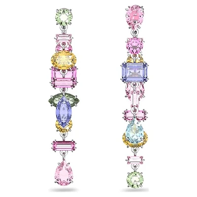 Pendantes d'Oreilles Gema en Métal Rhodié avec Cristaux Swarovski - 60mm. Color: blanc | Doucet Latendresse