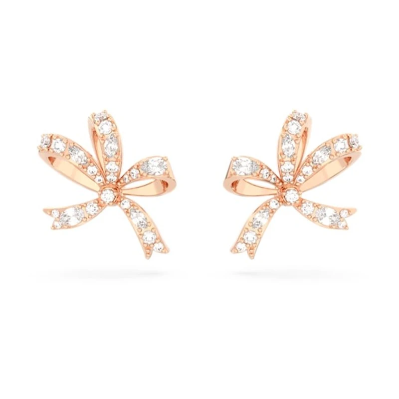 Hyperbola stud earringsBow, Small, White, Rose gold-tone plated | Doucet Latendresse