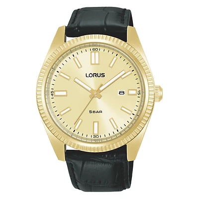 MONTRE LORUS HOMME.ACIER TON OR, BRAC CUIR NOIR | Doucet Latendresse