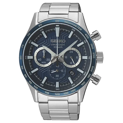 MONTRE SEIKO HOMME CHRONO ACIER  CADRAN NOIR | Doucet Latendresse