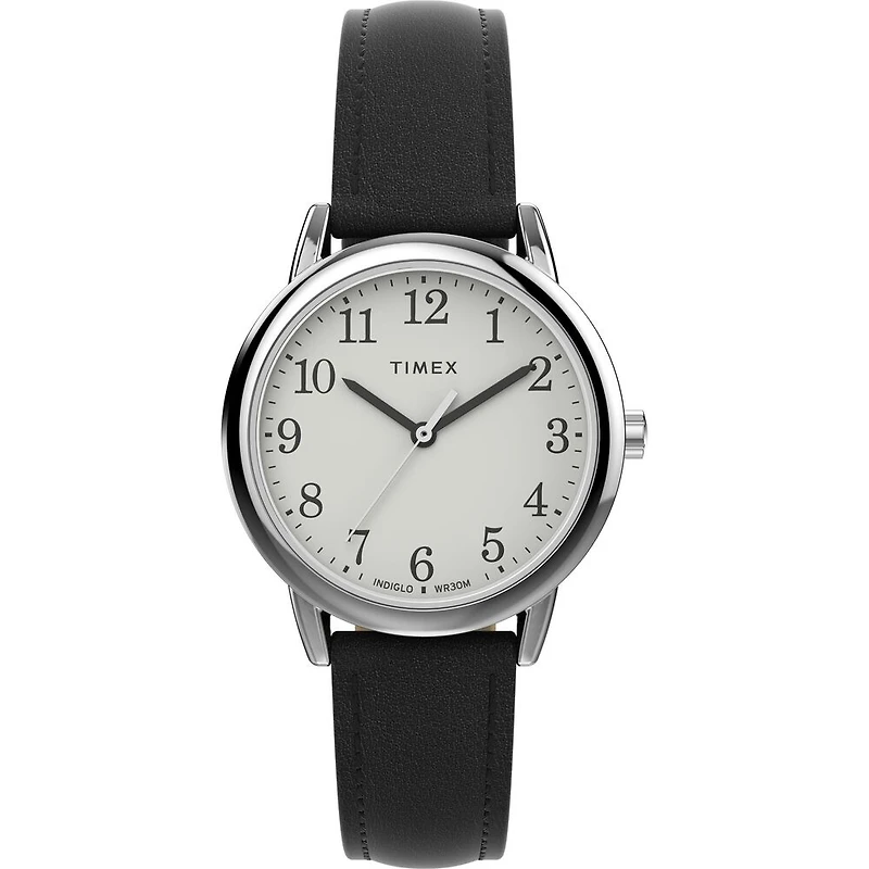 Montre Timex Easy Reader 30 mm en Acier Inoxydable avec Bracelet Cuir – Cadran Blanc et Indiglo | Doucet Latendresse