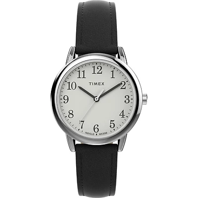 Timex Easy Reader 30mm Stainless Steel Leather Strap Watch – White Dial with Indiglo | Doucet Latendresse