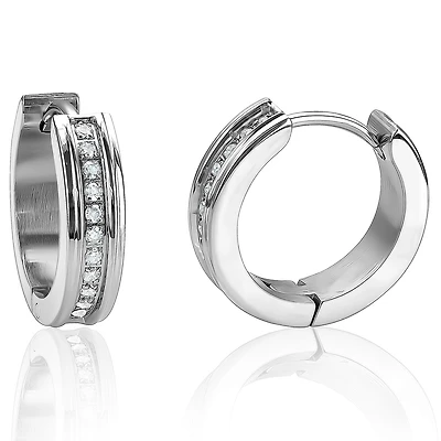 Boucles d’Oreilles Anneaux en Acier Inoxydable avec Zircon Cubique. Color: blanc | Doucet Latendresse