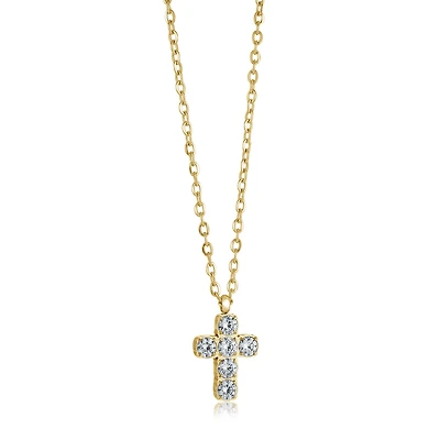 Collier Pendentif Croix en Acier Inoxydable Doré avec Zircon Cubique – 16 
