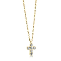 Collier Pendentif Croix en Acier Inoxydable Doré avec Zircon Cubique – 16 
