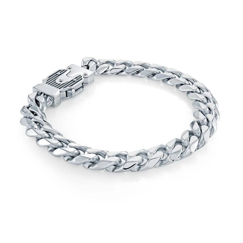 MEN S.STEEL POLISHED 10MM-CURB FANCY-CLASP 8