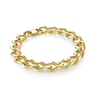 BRACELET HOMME  À MAILLONS GOURMETTE EN H DE 10 MM, EN ACIER INOXYDABLE ET OR, 8