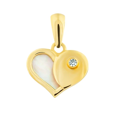 Pendentif en or 10k,coeur nacre & CZ. Color: jaune | Doucet Latendresse