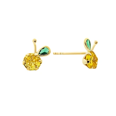 Citrine Flower Earrings, Green in 10k Gold. Color: yellow | Doucet Latendresse