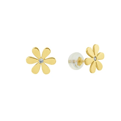 Boucles d'oreilles stud fleur en or 10k & CZ. Color: jaune | Doucet Latendresse