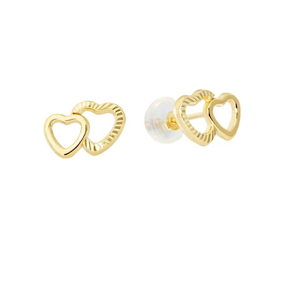 Boucles d'oreilles stud coeur en or 10k & zircon cubique. Color: jaune | Doucet Latendresse
