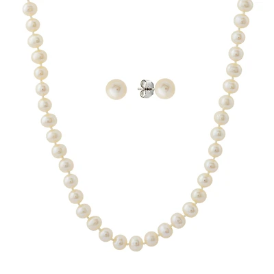 Ensemble Perles d'Eau Douce Boucles d'oreilles Collier en argent - 6-6.5mm | Doucet Latendresse