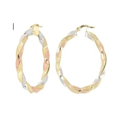 Boucles d'oreilles anneaux tricolore  torsade Femme en or 10k. Color: 3 tons | Doucet Latendresse