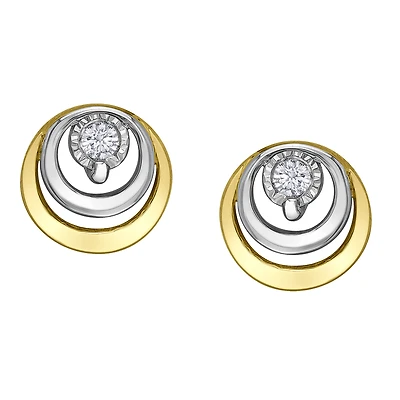 Women's Illusion Earrings in 10k Two-Tone Gold & Diamonds. Color: yellow | Doucet Latendresse