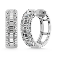Boucles d'Oreilles huggies Femme Diamants cultivés en Laboratoire  taille ronde et baguette en or blanc 10k& diamants | Doucet Latendresse