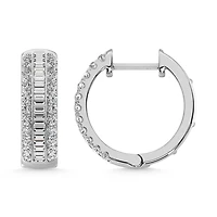 Boucles d'Oreilles huggies Femme Diamants cultivés en Laboratoire  taille ronde et baguette en or blanc 10k& diamants | Doucet Latendresse