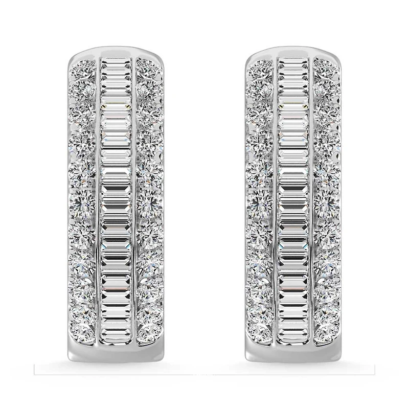 Boucles d'Oreilles huggies Femme Diamants cultivés en Laboratoire taille ronde et baguette en or blanc 10k& diamants | Doucet Latendresse