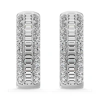 Boucles d'Oreilles huggies Femme Diamants cultivés en Laboratoire  taille ronde et baguette en or blanc 10k& diamants | Doucet Latendresse