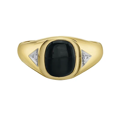 Men's Ring - Onyx and Diamonds - 10k Gold. Color: yellow | Doucet Latendresse