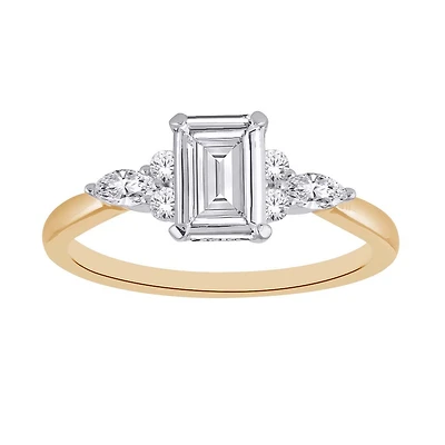 Bague en Or 10K avec Diamant de Laboratoire Taille Émeraude et Pierres Latérales Poire. Color: jaune | Doucet Latendresse