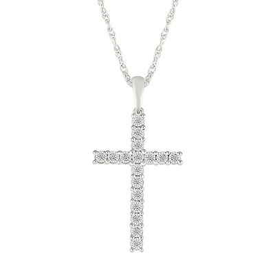 Collier Pendentif croix avec diamants en argent sterling - 18
