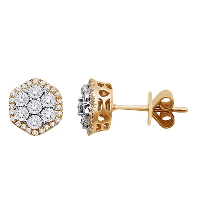 Boucles d'Oreilles stud Illusion Femme, en or deux tons10k & Diamants. Color: 2 tons | Doucet Latendresse