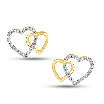 Stud earrings for women inseparable heart in 10k gold & diamonds 9 points total weight. Color: yellow | Doucet Latendresse