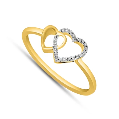 10k Gold Ring with Inseparable Hearts Set Diamonds - 0.04ct. Color: yellow | Doucet Latendresse