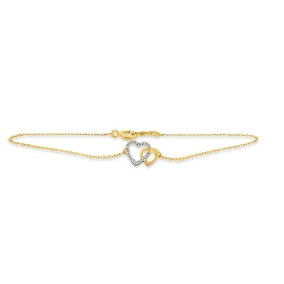 Bracelet chaîne coeur inséparable pour femme en or 10k & diamants de 4 points total. Color: jaune | Doucet Latendresse