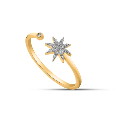 Bague ouverte étoile pour femme- en or 10k & diamants 8 points total. Color: jaune | Doucet Latendresse