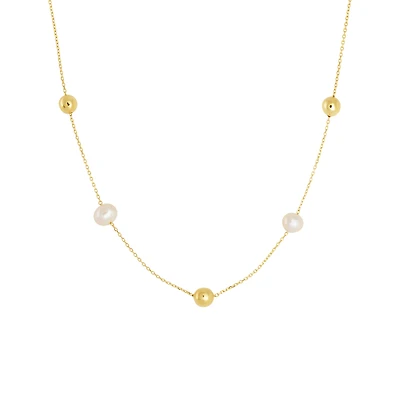 Women's necklace, freshwater pearls & 10k gold ball. Color: yellow | Doucet Latendresse
