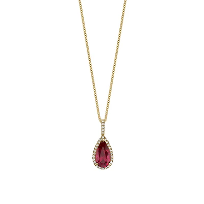 Collier pendentif  rubis synthétique simulé  en or 10k & diamants - 9pts. Color: jaune | Doucet Latendresse